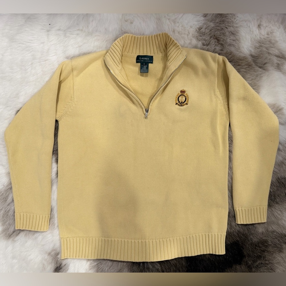 Lauren Ralph Lauren Pale Yellow Quarter-Zip Sweater with Crest